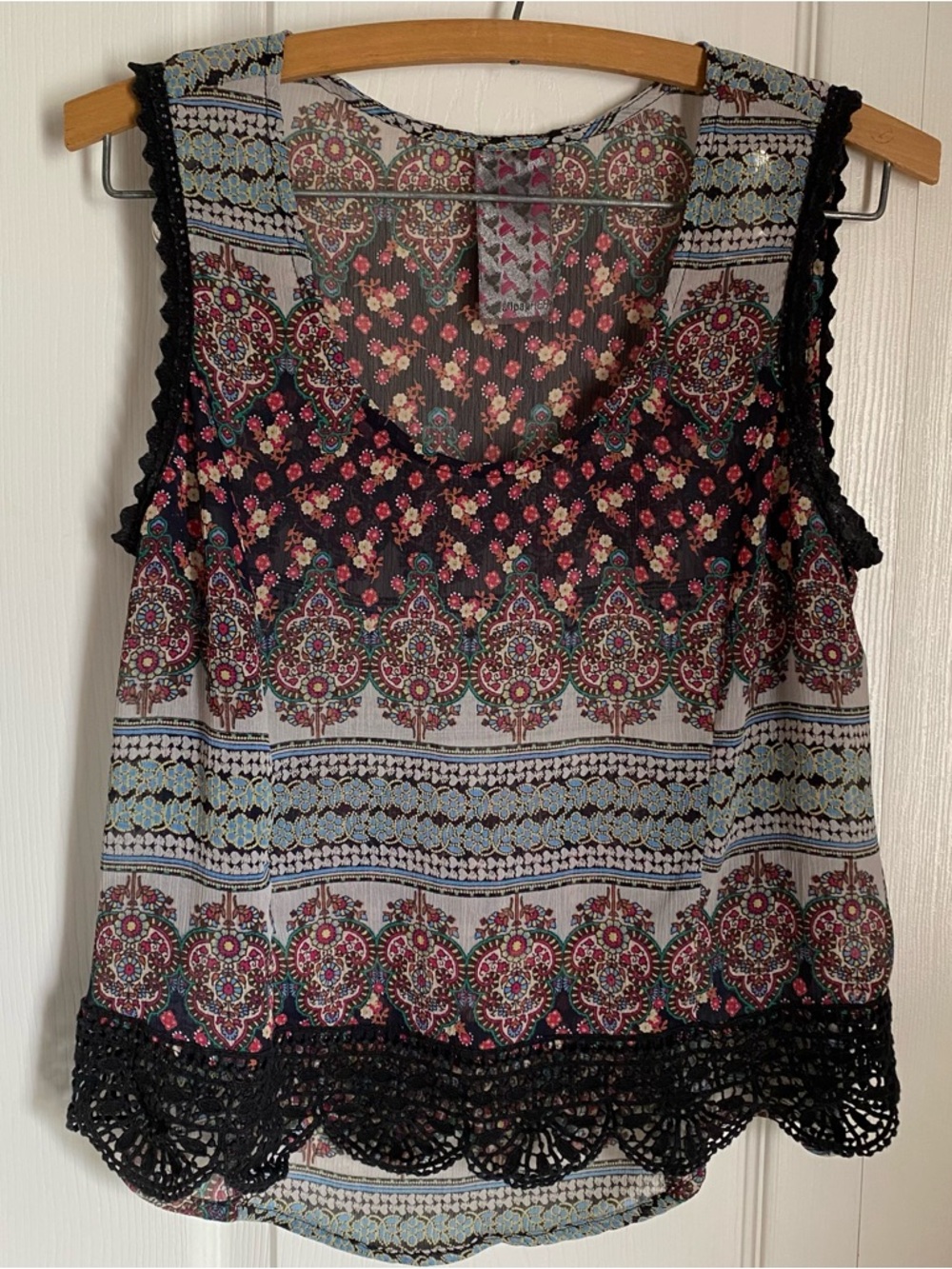 Boho Floral Paisley Crochet Lace Tank Top Semi Sheer M Whimsigoth Indie Sleaze